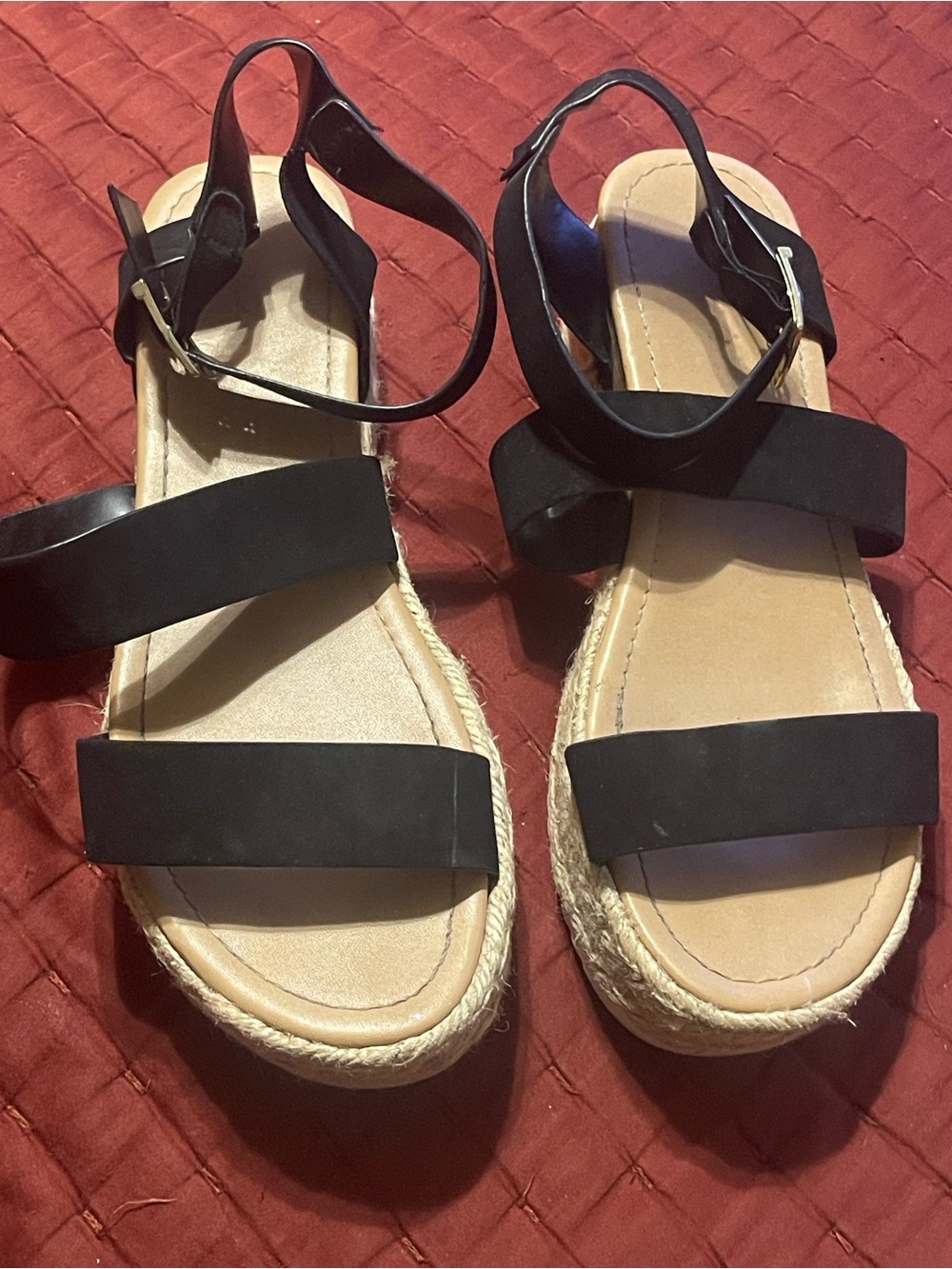 Soda Black Platform Ankle-Strap Espadrille Sandals